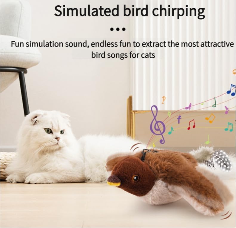 Interactive Chirping Bird Cat Toy - Flapping Bird Toy for Indoor Cats